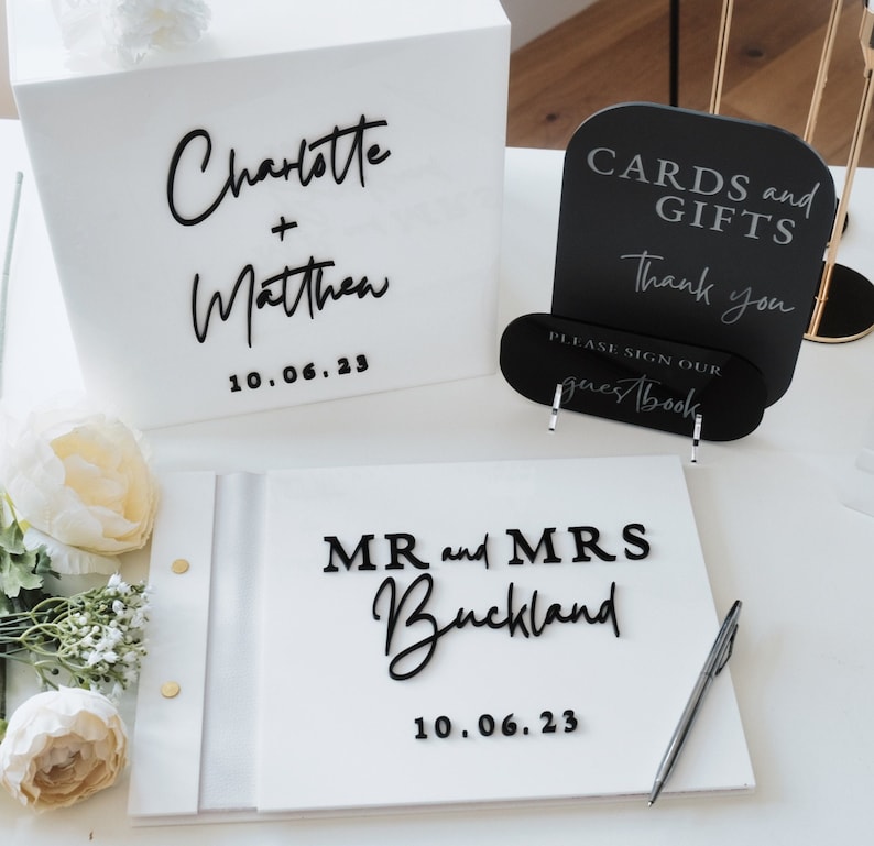 Personalized Guest Book - Boîte à cartes blanche pour mariage,